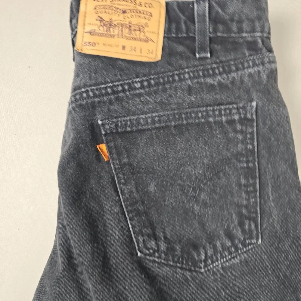 Vtg 1997 Levis 550 Orange Tab Black Jeans 34x34 Relaxed Tapered Puerto Rico USA